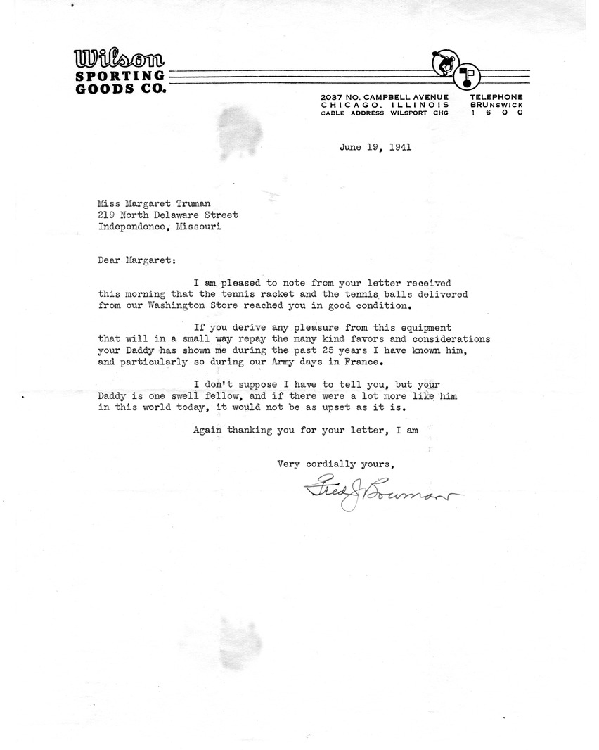 Letter from Harry S. Truman to Margaret Truman