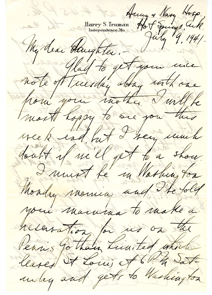 Letter from Harry S. Truman to Margaret Truman