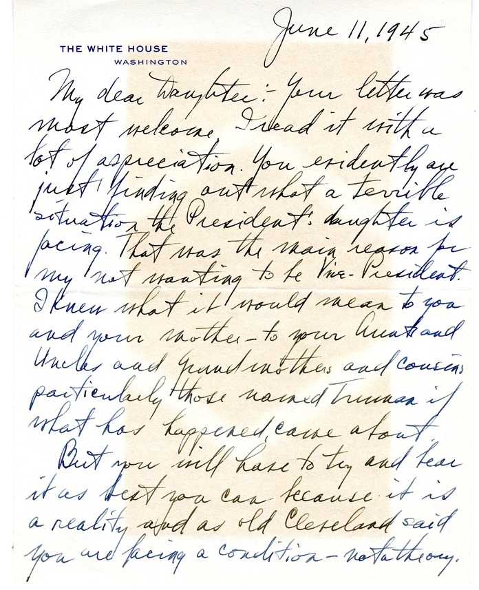 Letter from Harry S. Truman to Margaret Truman