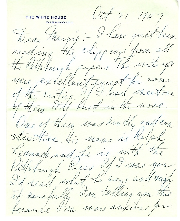 Letter from Harry S. Truman to Margaret Truman