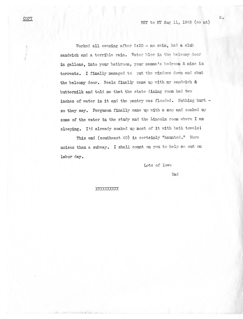 Letter from Harry S. Truman to Margaret Truman