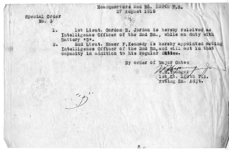 Special Order #3 from First Lieutenant W. H. Younger, Jr.