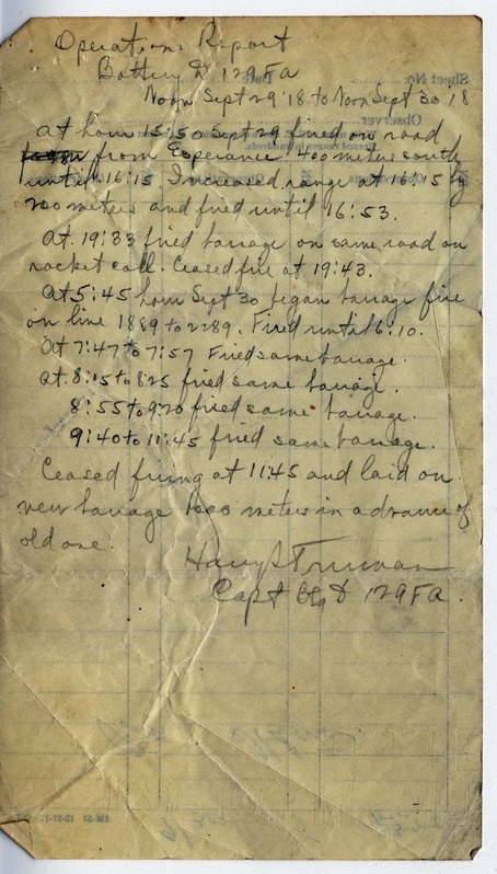 Operations Reports, Battery D, 129th Field Artillery
