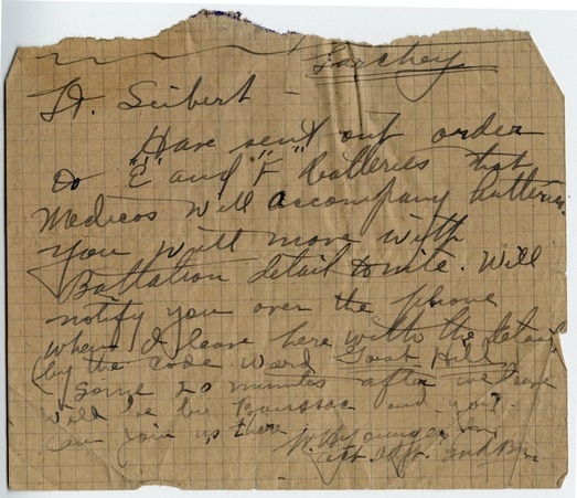Handwritten Note from First Lieutenant W. H. Younger, Jr.