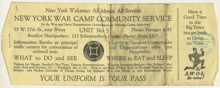 Advertisement, New York War Camp Community Service and Pass
