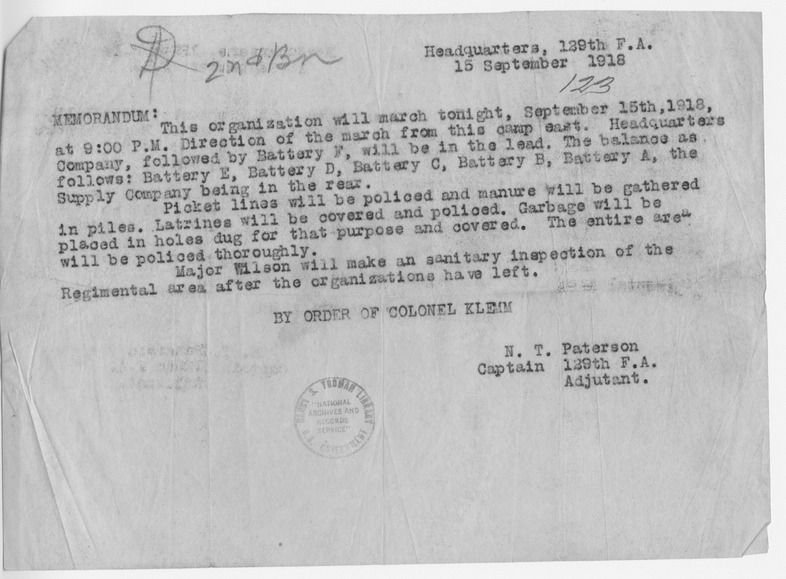 Memorandum from Captain Newell Paterson