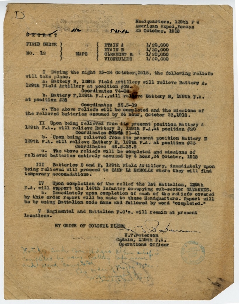 Field Order Number 12 from Captain Newell T. Paterson | Harry S. Truman