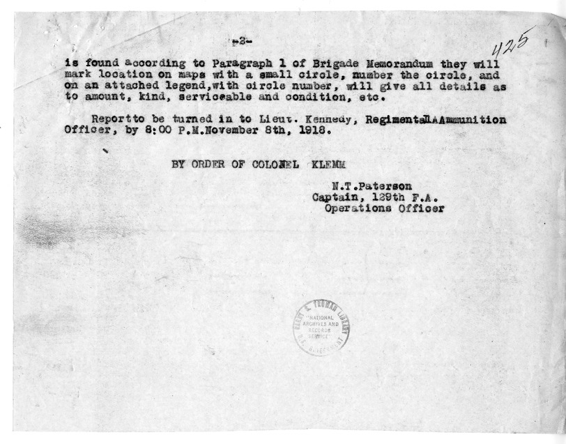 Memoranda from Captain A. R. Watzek, Captain Newell T. Paterson, and First Lieutenant W. H. Younger, Jr.