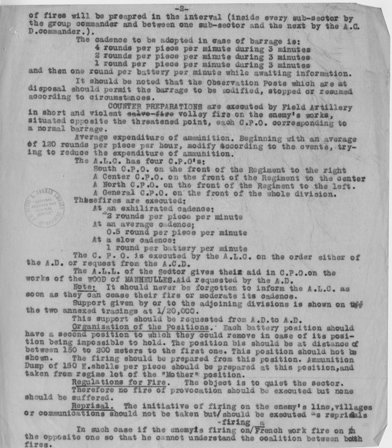 Memorandum, Plan of Employment for Artillery, Sector of Sommedieue, with Attached Charts