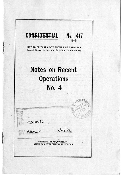 Report, Notes on Recent Operations Number 4, General Headquarters, American Expeditionary Forces