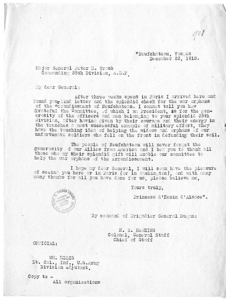 Memorandum from Colonel H. S. Hawkins