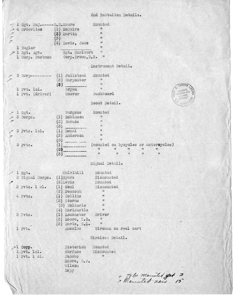 Memorandum, Second Battalion Details