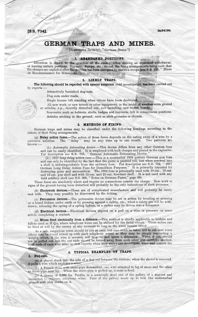 Memorandum, German Traps and Mines