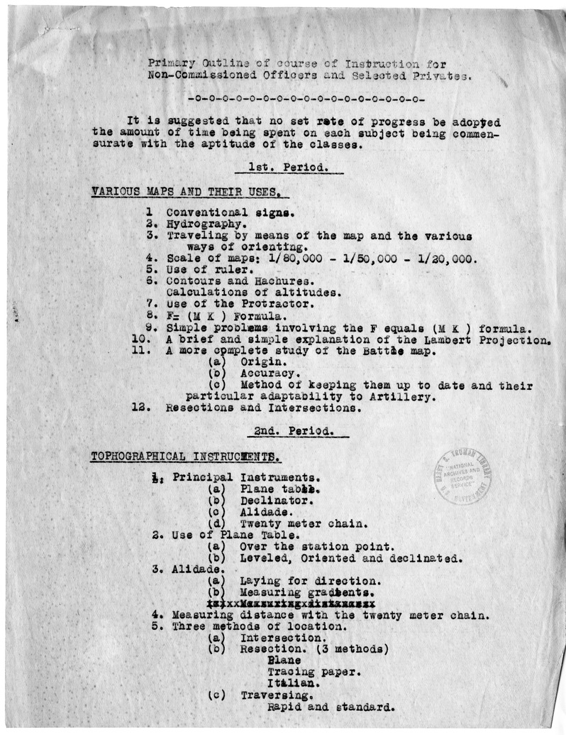 Report, Primary Outline of Course of Instruction for Non-Commissioned Officers and Selected Privates, by Sergeant Major D. H. Moore, Sergeant H. C. Van Smith, and Sergeant F. J. Bowman