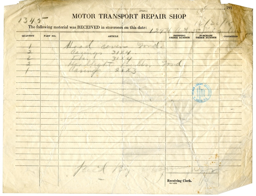 Motor Transport Repair Shop Invoice