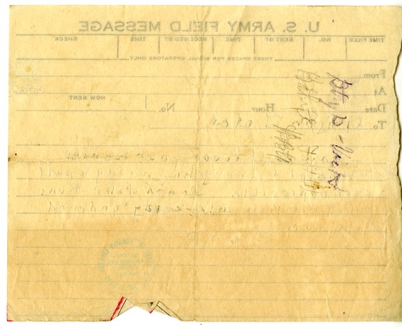 Handwritten Note from Captain Newell T. Paterson to Major Marvin Gates