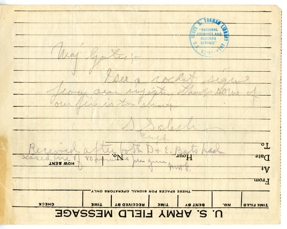 Handwritten Message from Captain Spencer Salisbury to Major Marvin Gates
