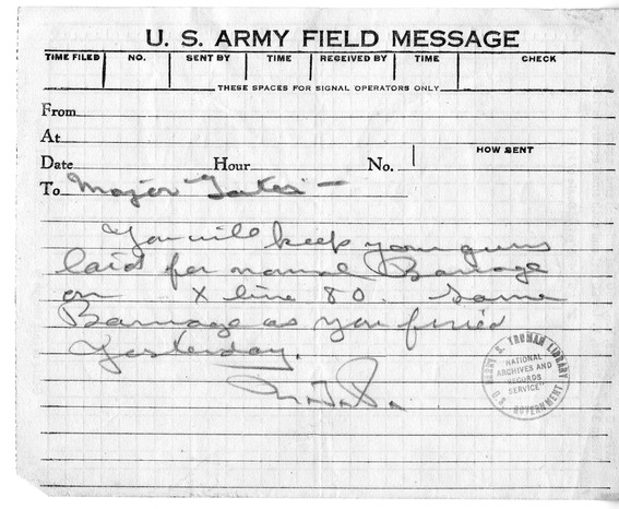 United States Army Field Message to Major Marvin Gates