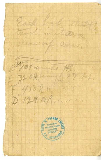 Handwritten Notes for Batteries D, E, and F, 129th Field Artillery