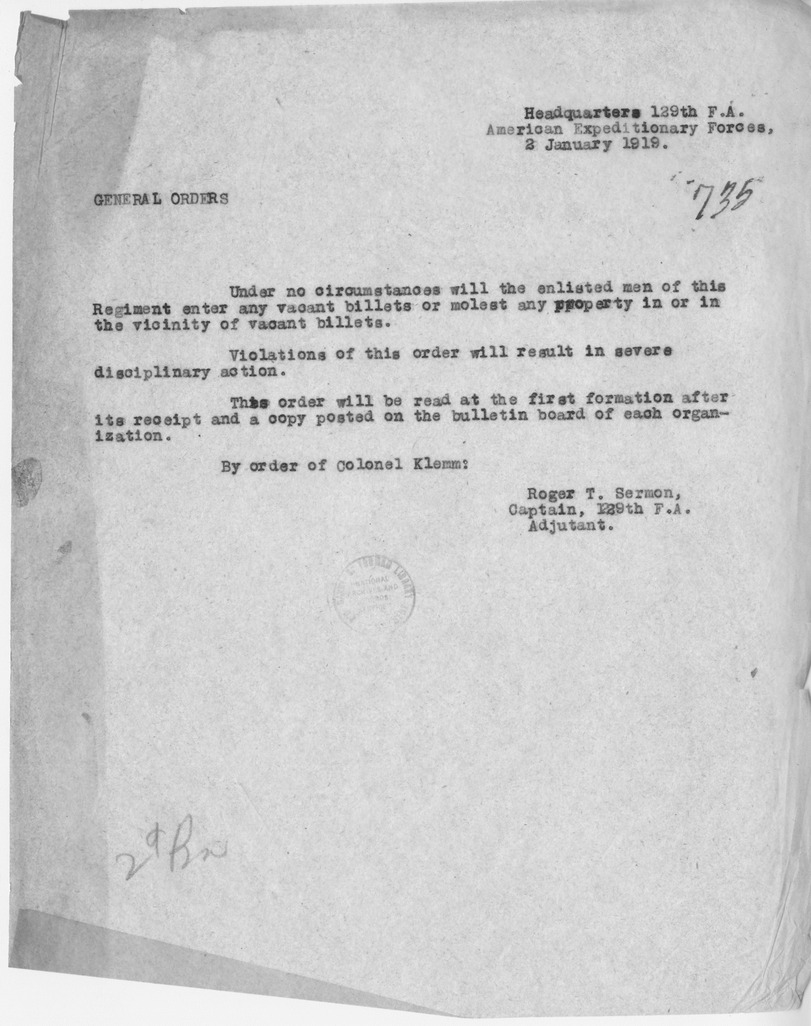Memorandum from Captain Roger T. Sermon