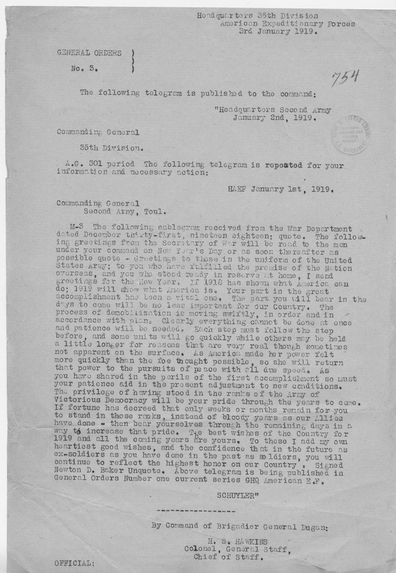 General Orders Number 3 from Colonel H. S. Hawkins