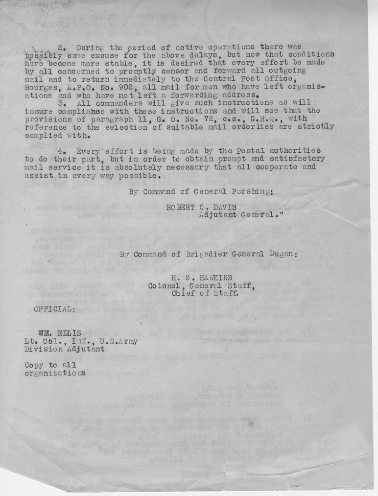 Bulletin Number 2 from Colonel H. S. Hawkins