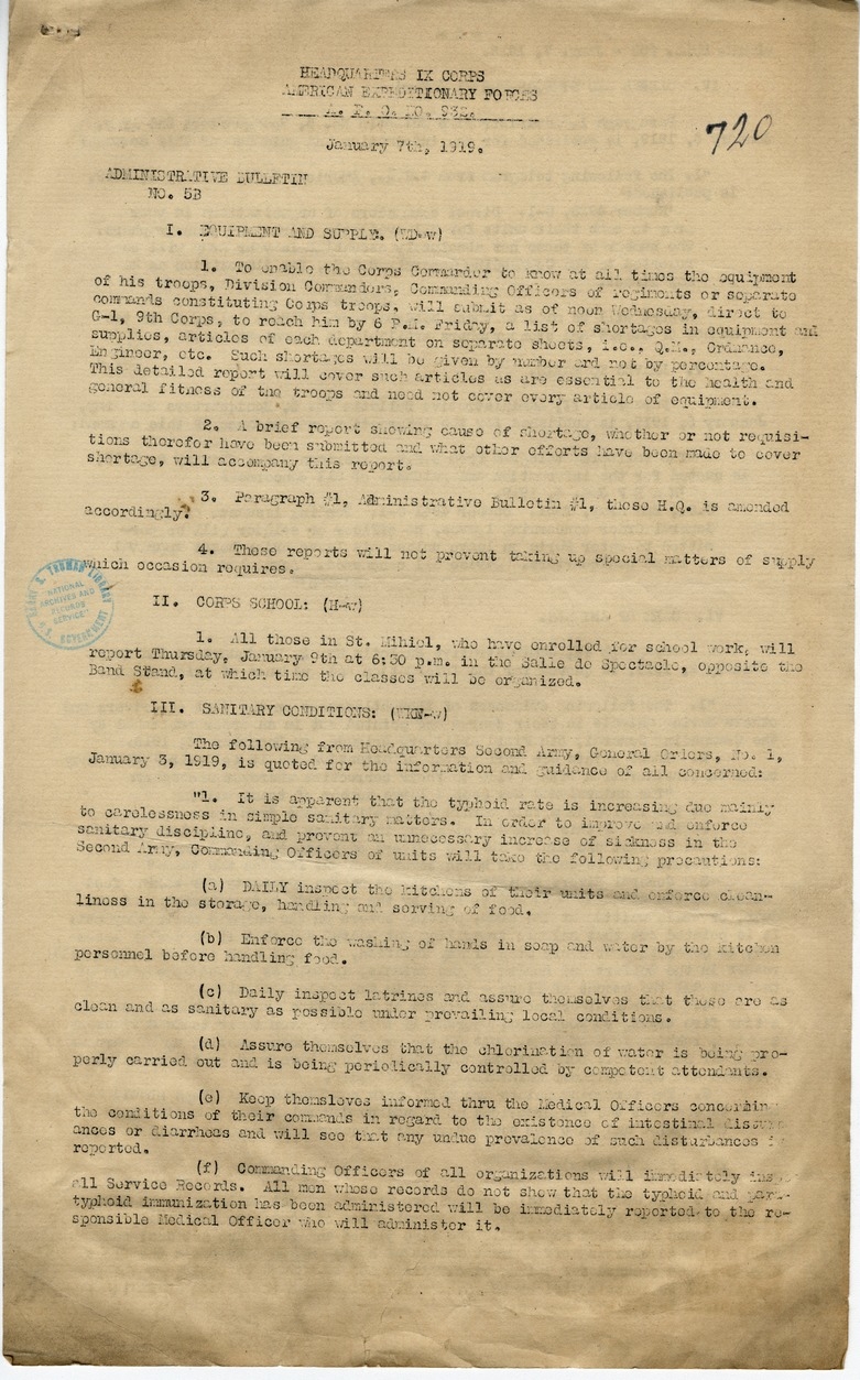 Administrative Bulletin Number 5-B from Chief of Staff W. K. Naylor
