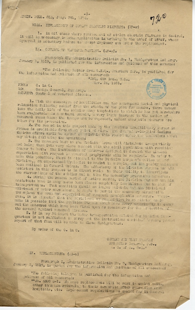 Administrative Bulletin Number 5-B from Chief of Staff W. K. Naylor