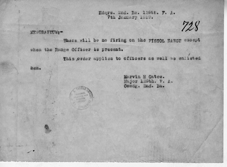 Memorandum from Major Marvin Gates