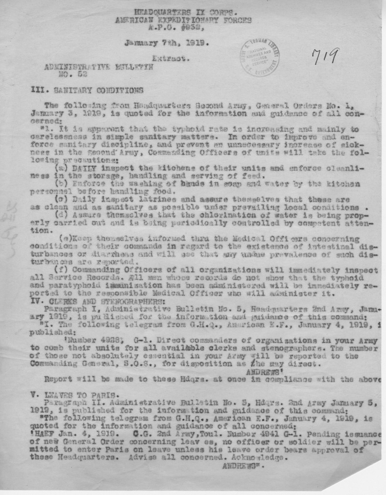 Extract, Administration Bulletin Number 52