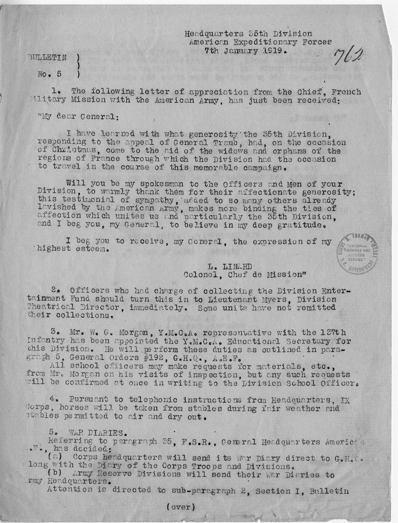 Bulletin Number 5 from Colonel H. S. Hawkins