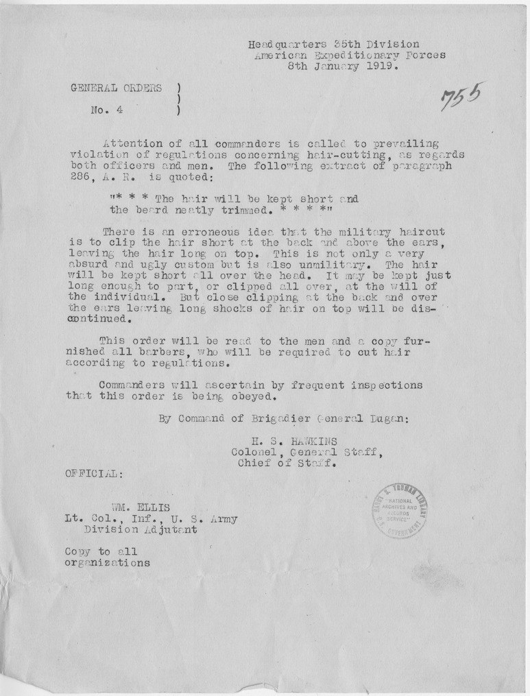 General Order Number 4 from Colonel H. S. Hawkins