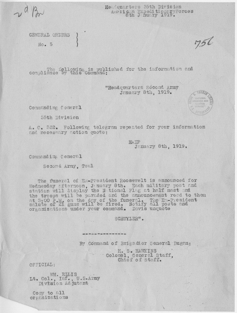 General Order Number 5 from Colonel H. S. Hawkins