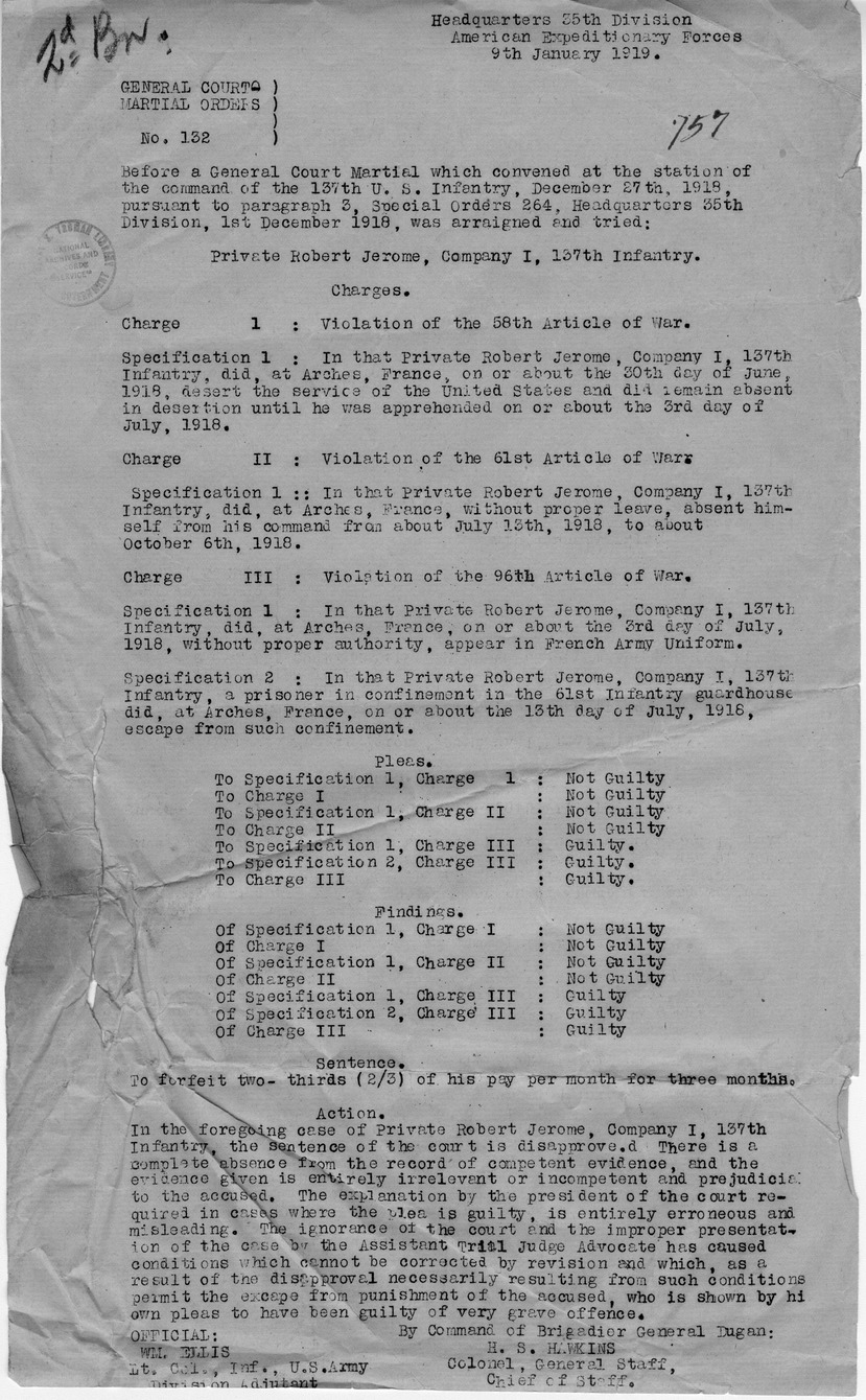 General Court Martial Orders Number 132 from Colonel H. S. Hawkins