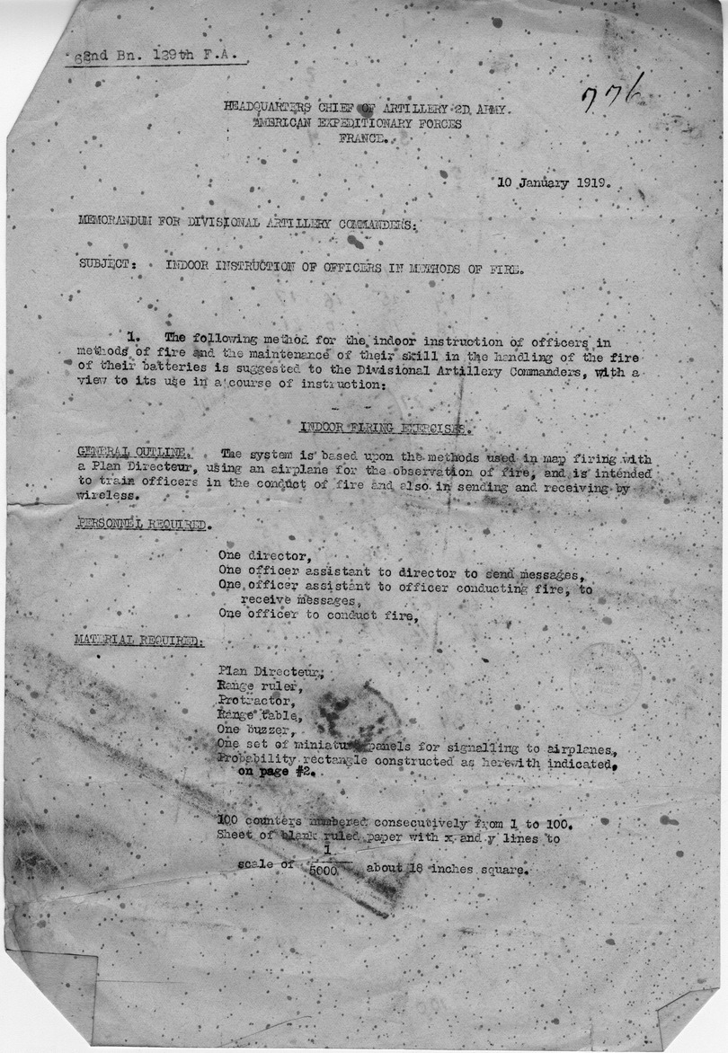 Memorandum for Divisional Artillery Commanders
