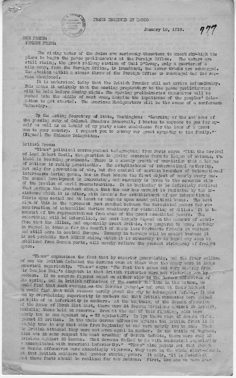 Report, Press Received by Radio