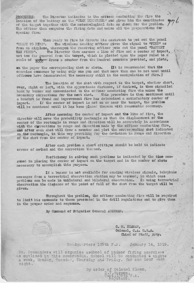 Report Issued by Colonel C. M. Seaman with Attached Note from Roger T. Sermon [pages 1 and 2 missing from original]