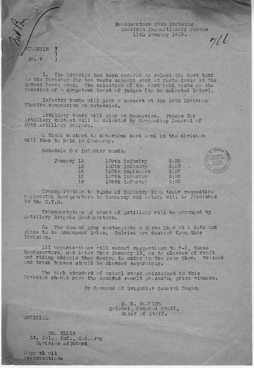 Bulletin Number 9 from Colonel H. S. Hawkins