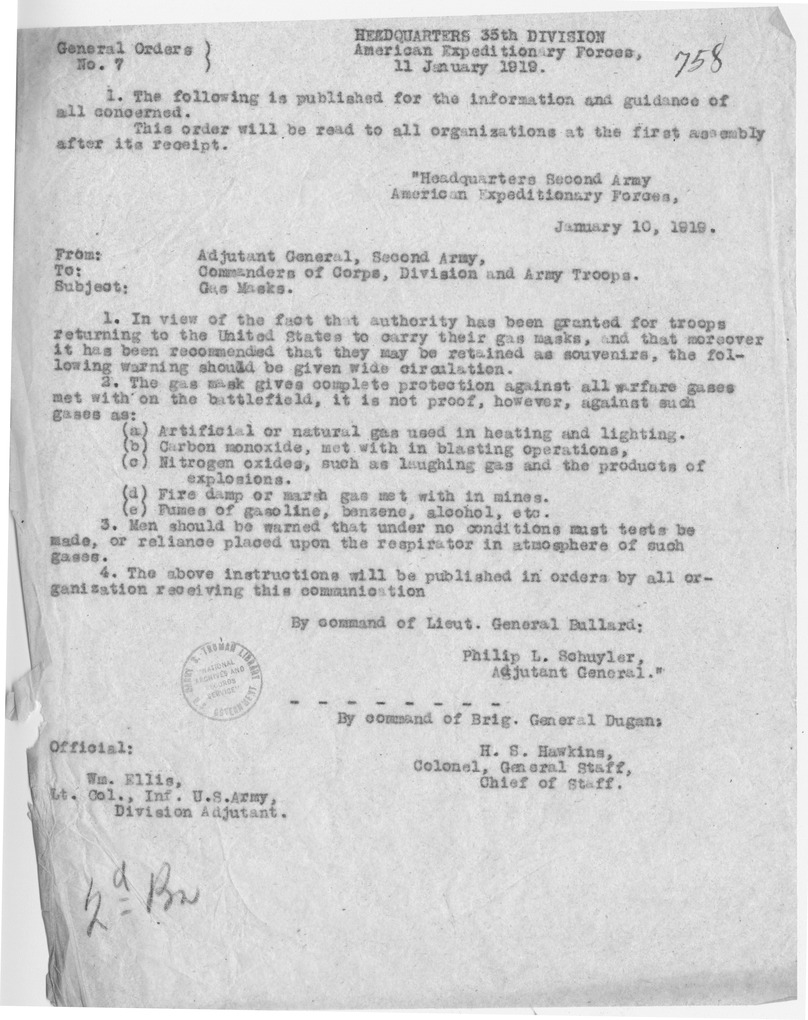 General Order Number Seven from Colonel H. S. Hawkins