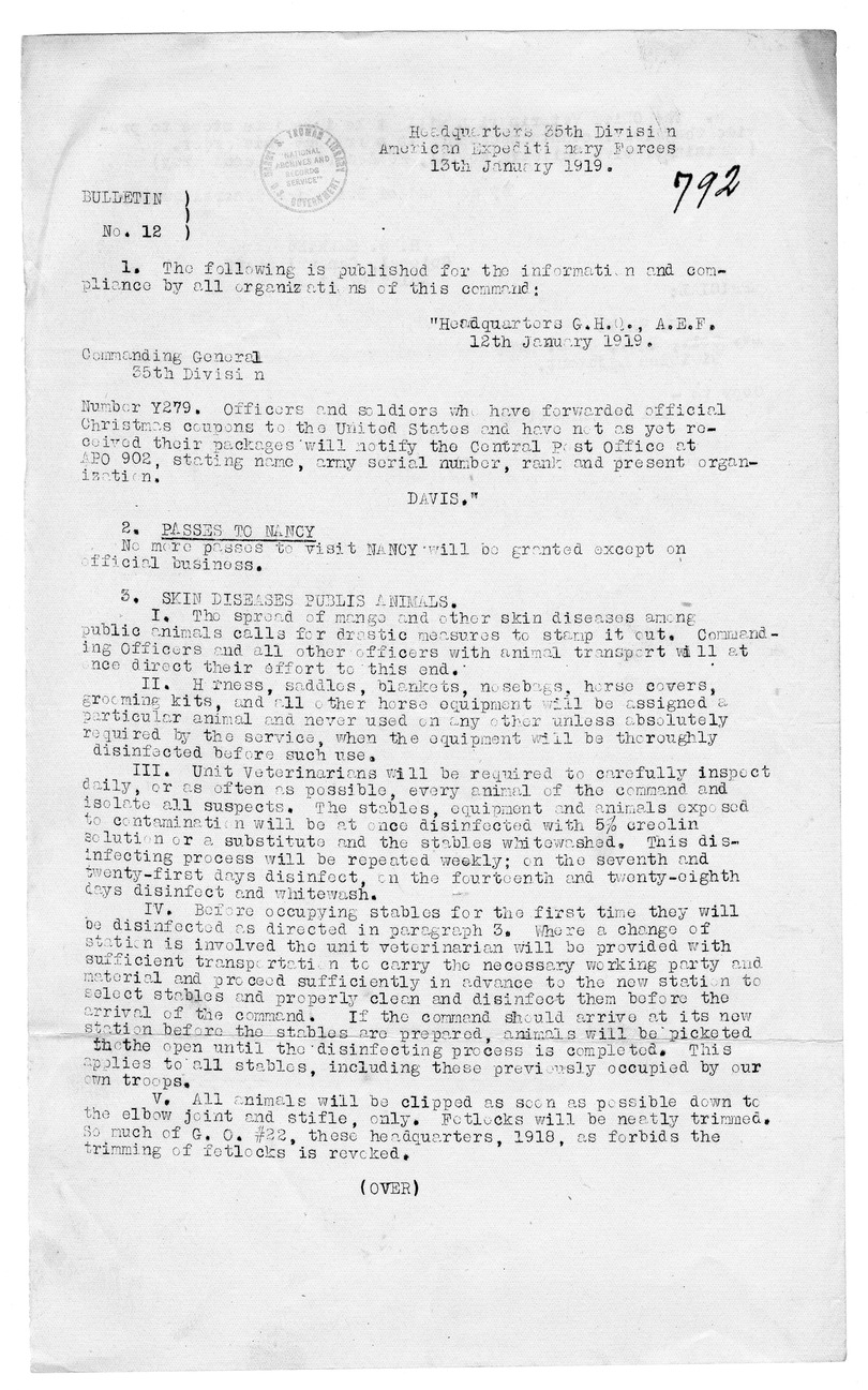Bulletin Number 12 from Colonel H. S. Hawkins