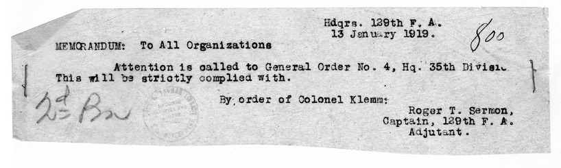 Memorandum to All Organizations from Captain Roger T. Sermon