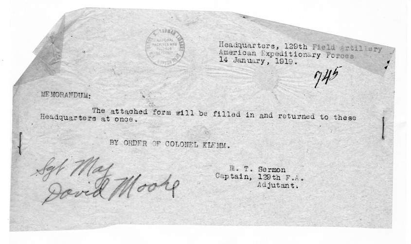 Memorandum from Captain Roger T. Sermon
