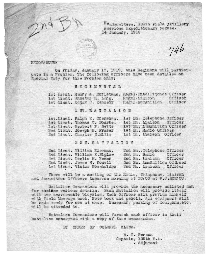 Memorandum from Captain Roger T. Sermon
