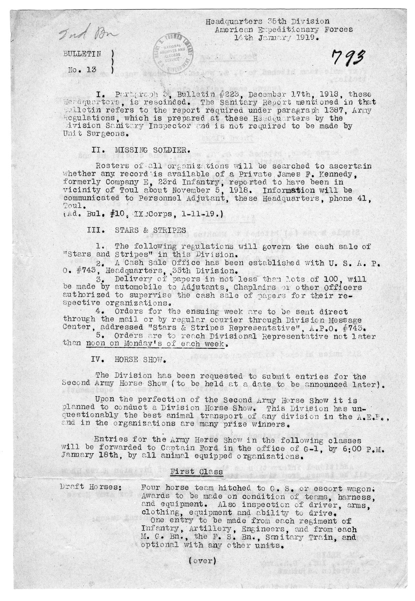 Bulletin Number 13 from Colonel H. S. Hawkins