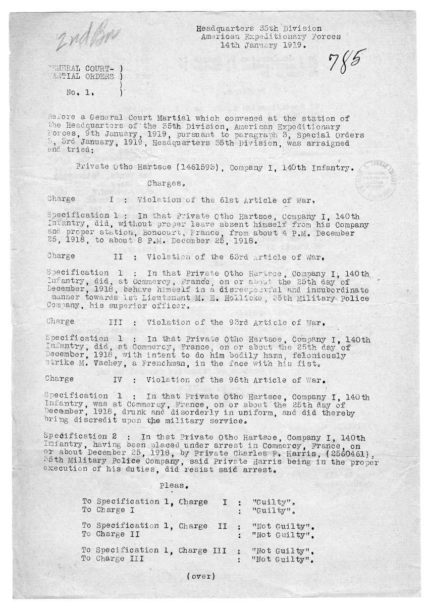 General Court-Martial Orders Number 1 from Colonel H. S. Hawkins