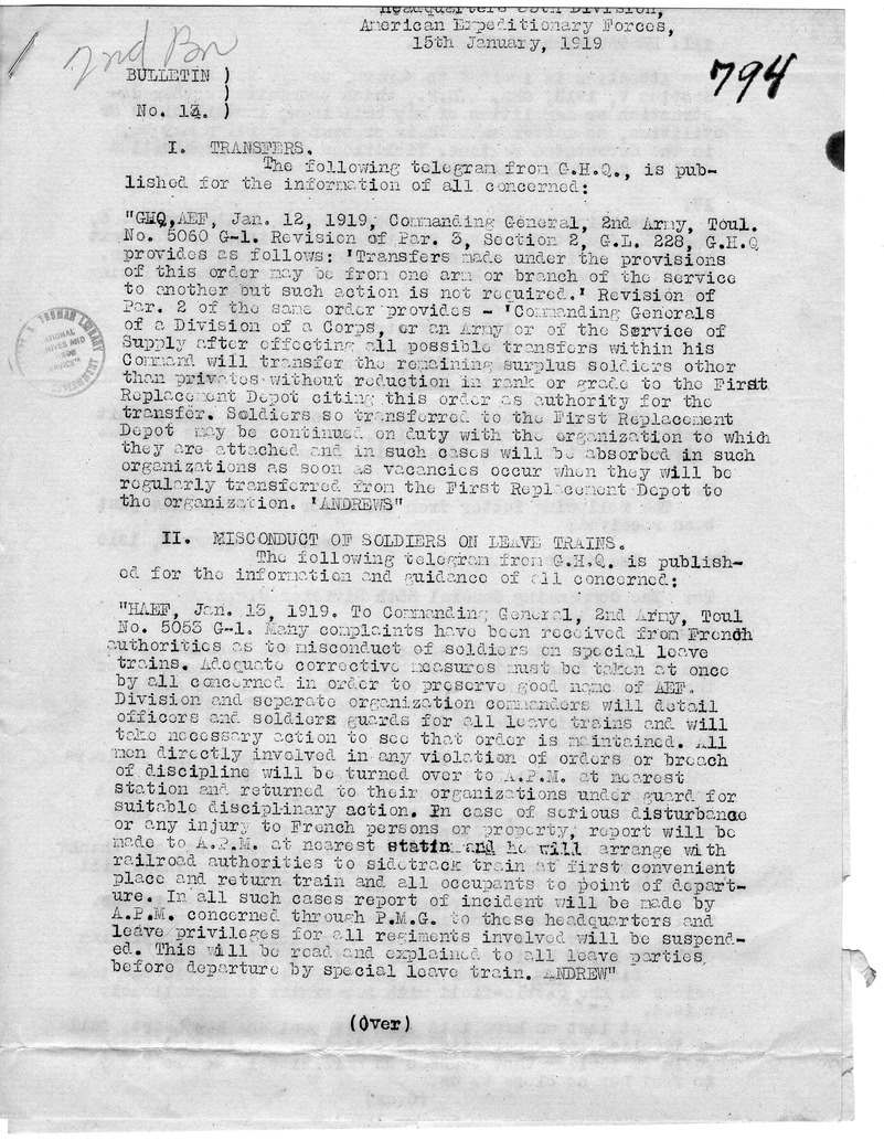 Bulletin Number 14 from Colonel H. S. Hawkins