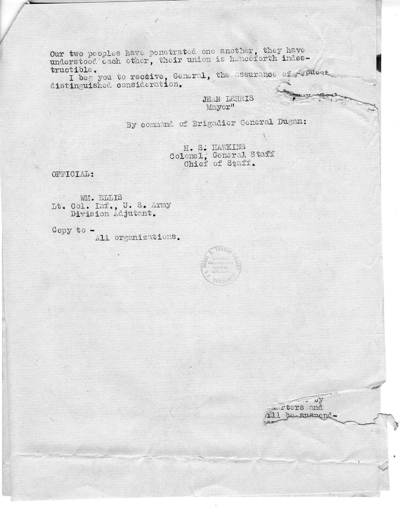 Bulletin Number 14 from Colonel H. S. Hawkins
