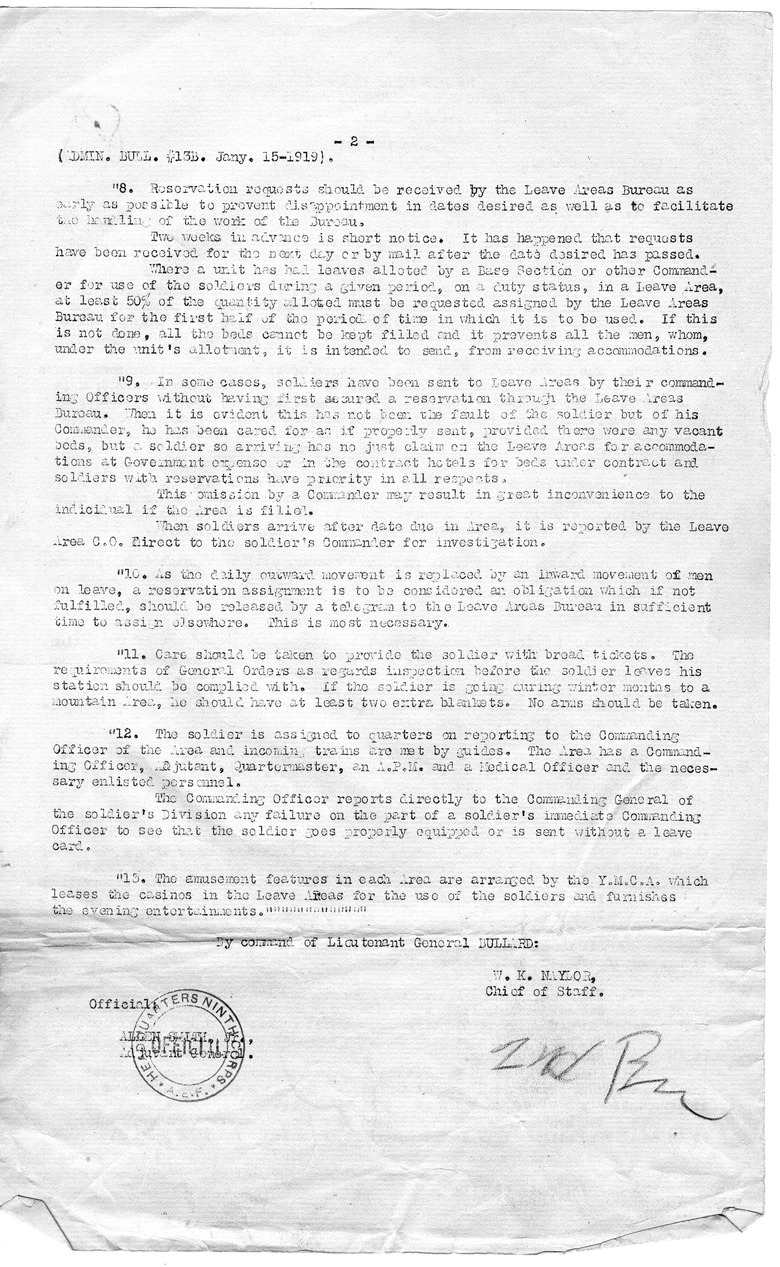 Administration Bulletin Number 18B from Chief of Staff W. K. Naylor