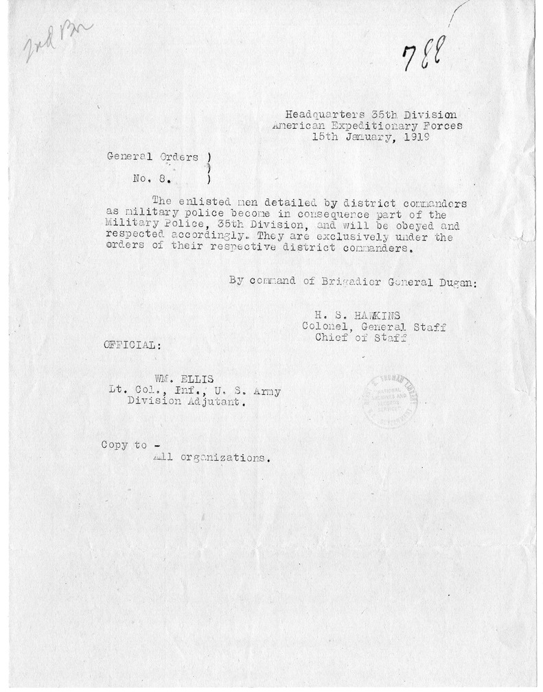 General Order Number 8 from Colonel H. S. Hawkins