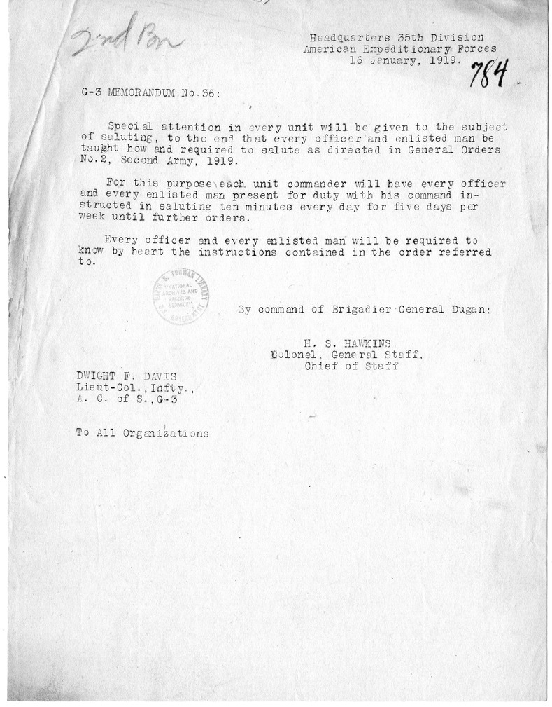 G-3 Memorandum Number 36 from Colonel H. S. Hawkins